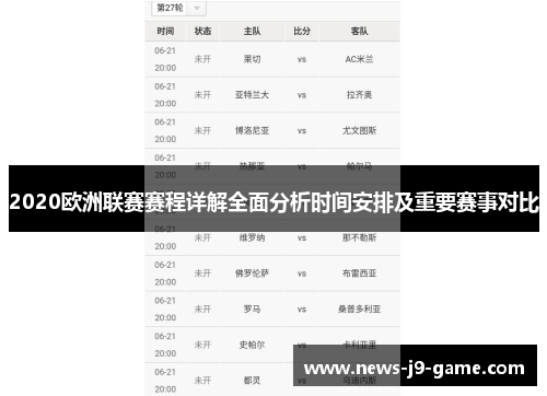 2020欧洲联赛赛程详解全面分析时间安排及重要赛事对比