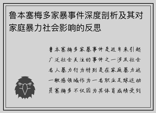 鲁本塞梅多家暴事件深度剖析及其对家庭暴力社会影响的反思
